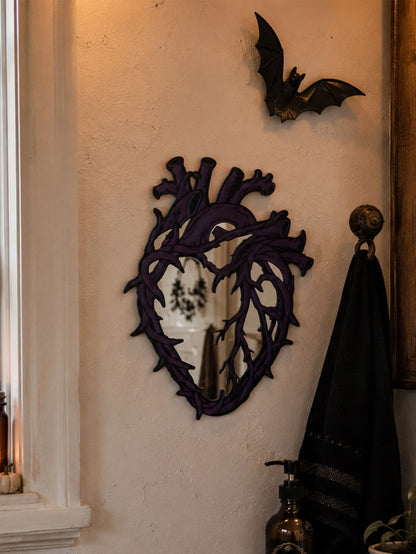 Purple Gothic Barbed Wire Heart Wall Mirror Witchy