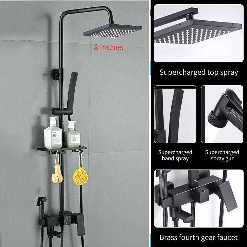 Bathroom Shower Black/Chrome Plated Circular Copper Pressure