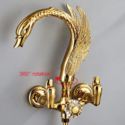 Ellen Bathtub Faucet Gold Swan Hand Shower Wall