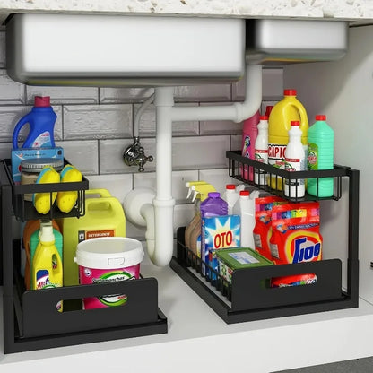Tier Sliding Under Sink Storage Rack Rustproof Metal