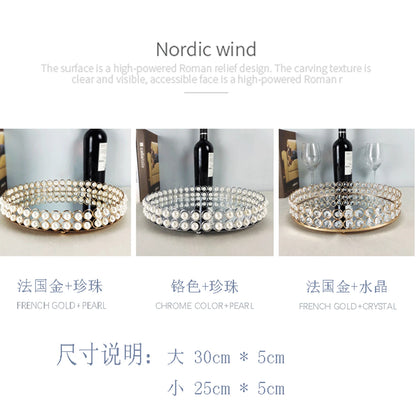 European Pearl-Edged Glass Tray Ornaments Cosmetic Mirror Storage