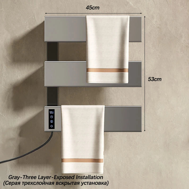 White Electric Heated Towel Rail Smart Temperature Time
