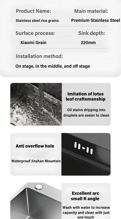 Silver Nano Embossed 304 Stainless Steel Sink Large