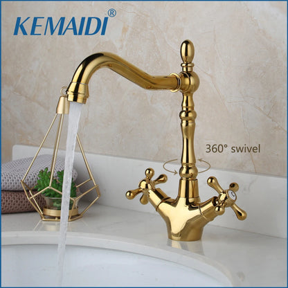 Kemaidi Gold Bathroom Sink Faucet Brass Hole Deck