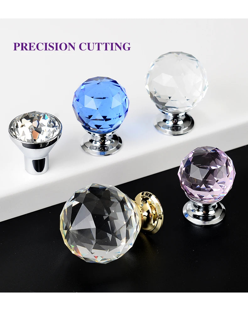 Colorful Crystal Glass Ball Pulls Knobs Wardrobe Door