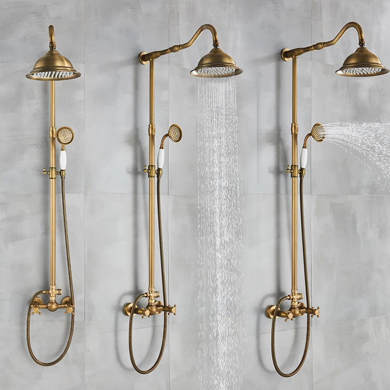 Quyanre Antique Brass Shower Faucets Wall Mount Rainfall