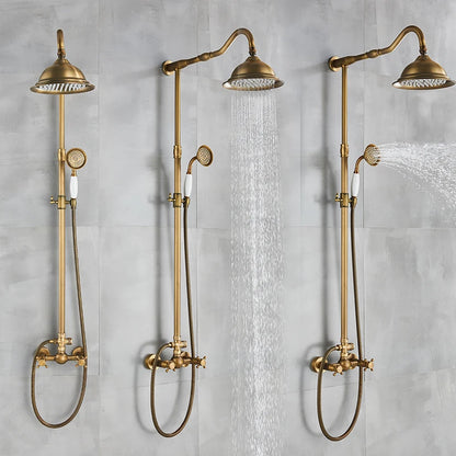 Quyanre Antique Brass Shower Faucets Wall Mount Rainfall