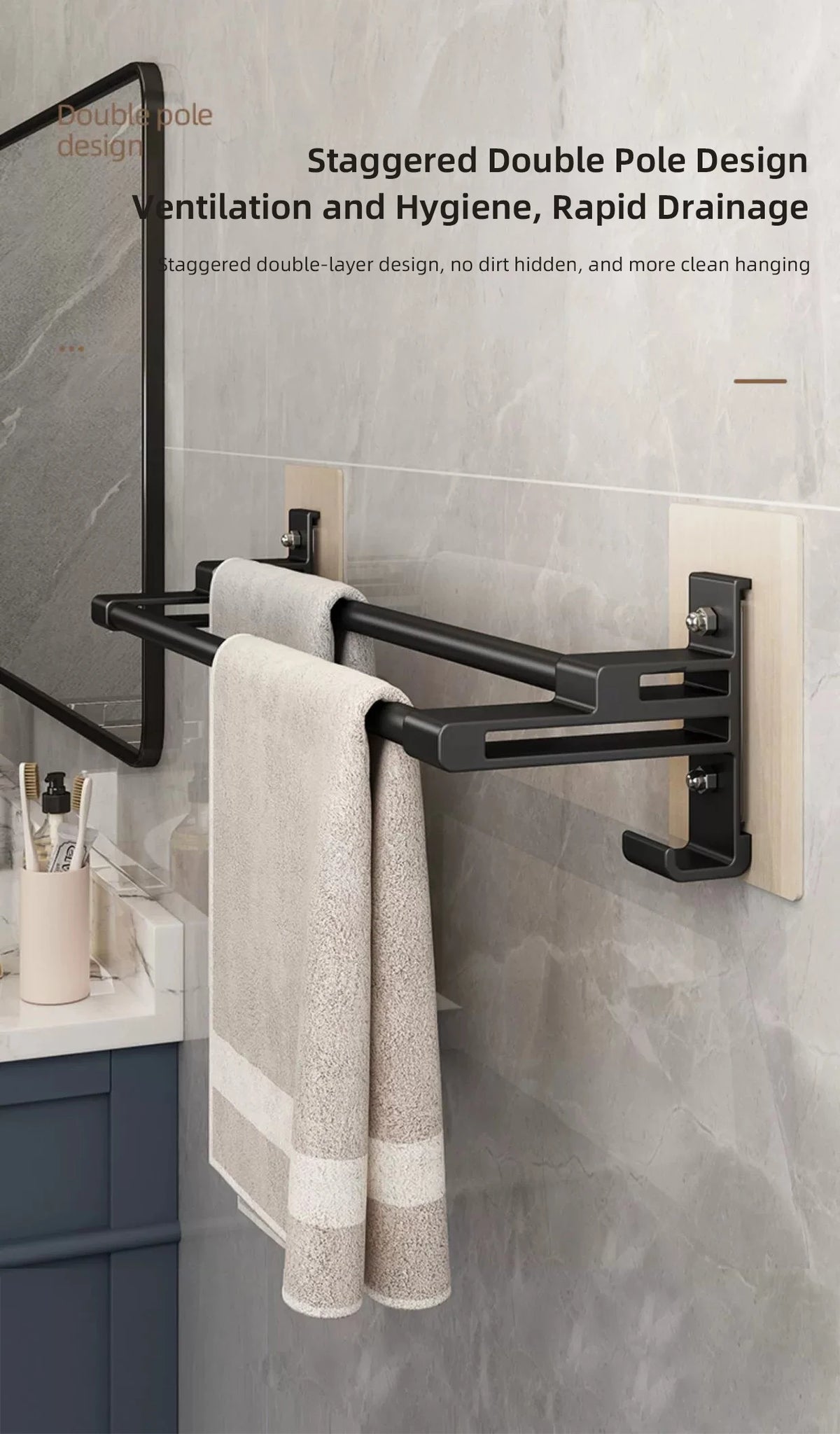 Bathroom Towel Rack Without Drilling Space Aluminum Shower