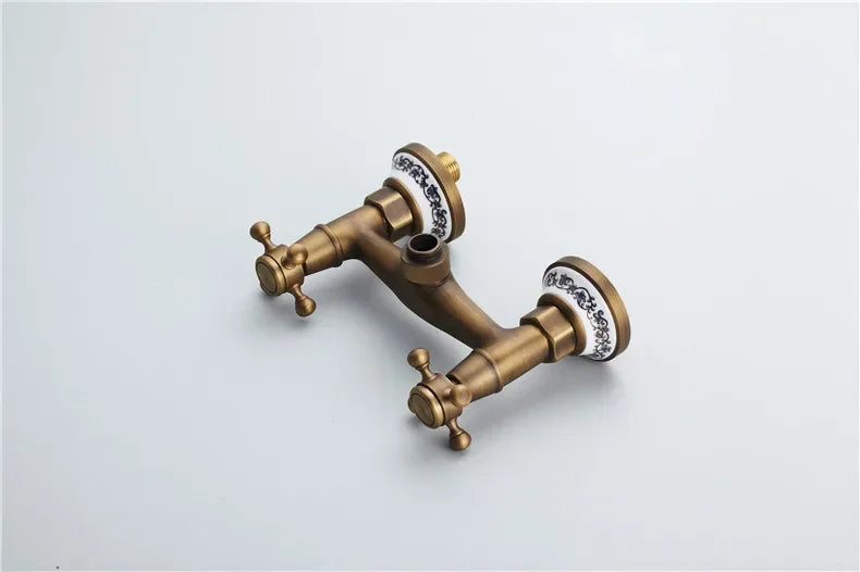 Retro Shower Faucets Antique Brass Ceramics Bathtub Faucets