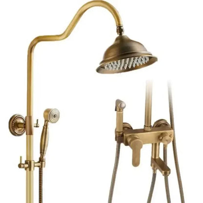 Antique Brass Shower Faucet 8-Inch Rainfall Dual Handle