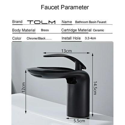 Tolm Waterfall Basin Faucet Water Tap Chrome Bathroom