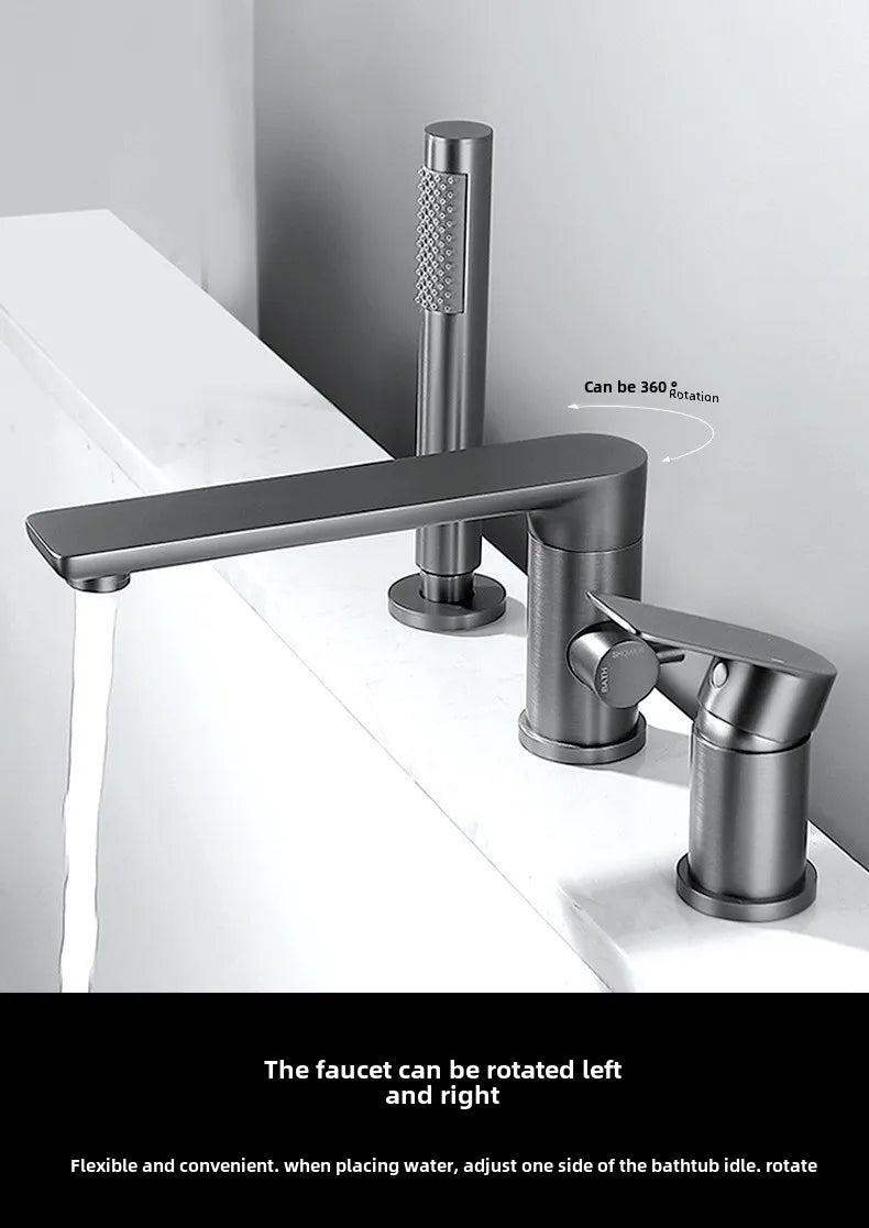Luxury Gunmetal Black Bathtub Faucet Three Hole Mounting