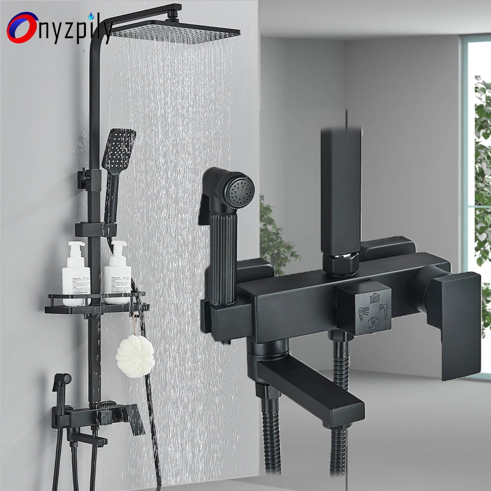 Shower Faucet Rainfall 3/4-Ways Bathtub Tap Bathroom Shelf