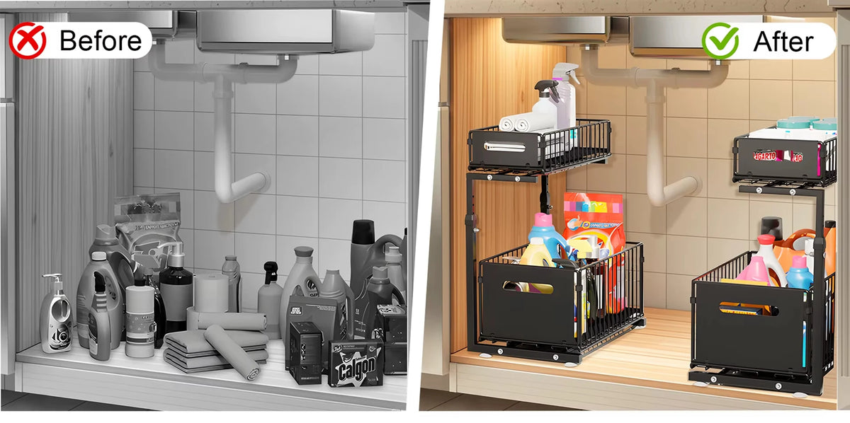 Layer Pull Out Cabinet Organizer Adjustable Storage Under-Sink