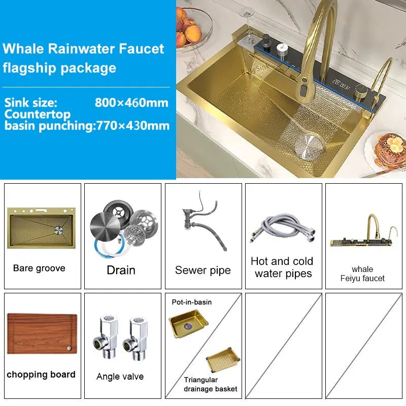 Silver Slot Stainless Steel Waterfall Sink Digital Display