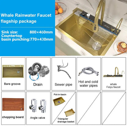 Silver Slot Stainless Steel Waterfall Sink Digital Display
