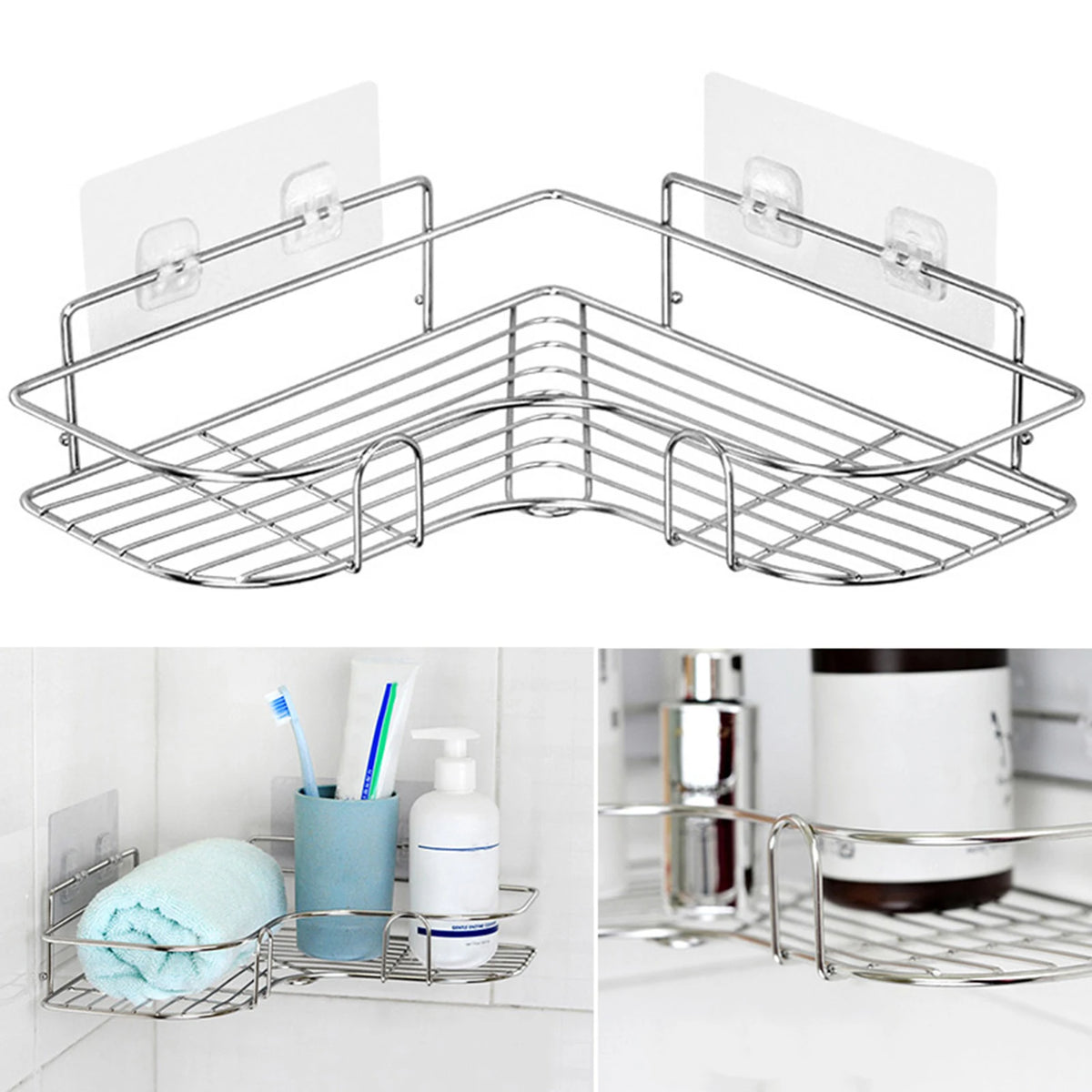 Triangular Restroom Shower Rack Solid Shelf One Layer