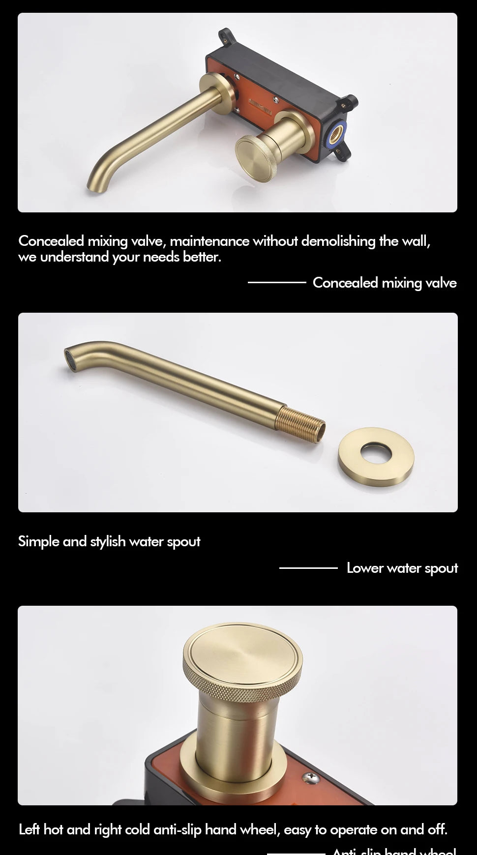 Brushed Gold Basin Faucet Recessed Control Switch Tap