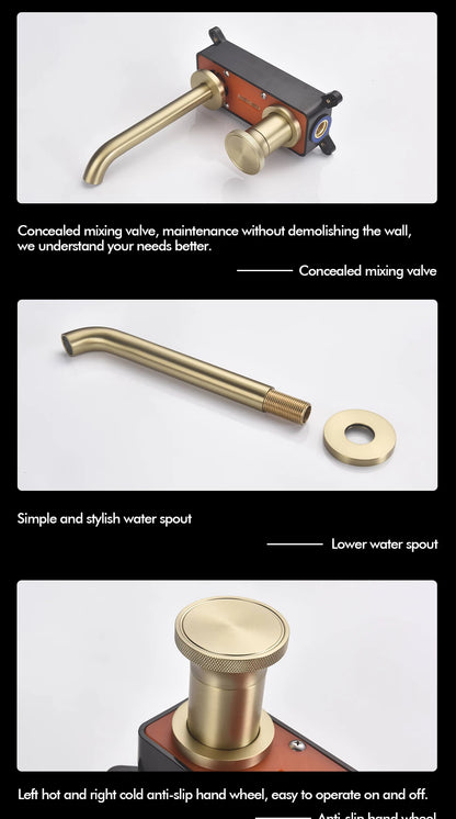 Brushed Gold Basin Faucet Recessed Control Switch Tap