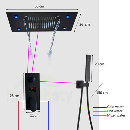 Black Ceiling Canopy Bathroom Shower Faucet Cold Mixer