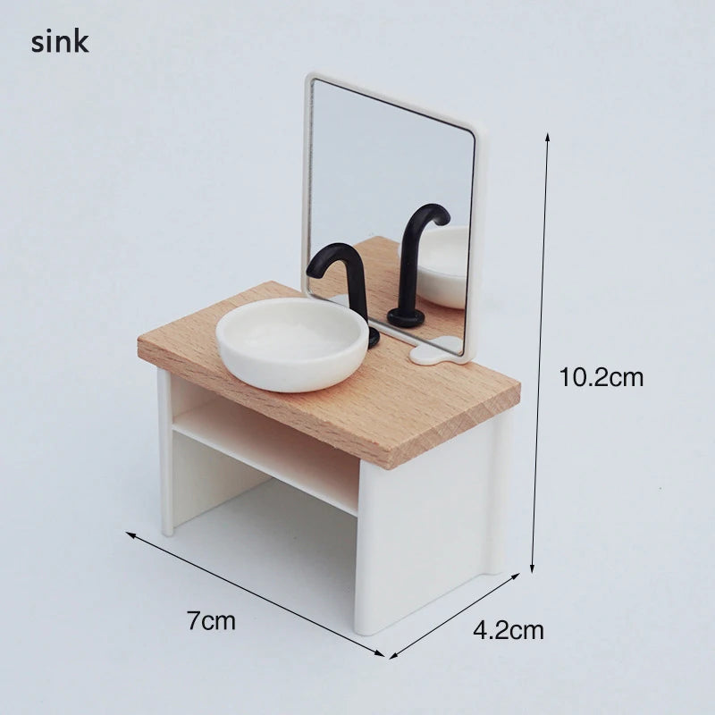 12 Dollhouse Miniature Wooden Bathroom Sink Cabinet Wash