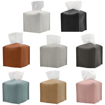Modern Pu Leather Square Tissue Box Cover Holder-Decorative