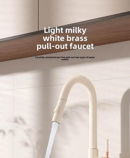 Wooden Cream Pull-Out Cold All Copper Faucet Retractable