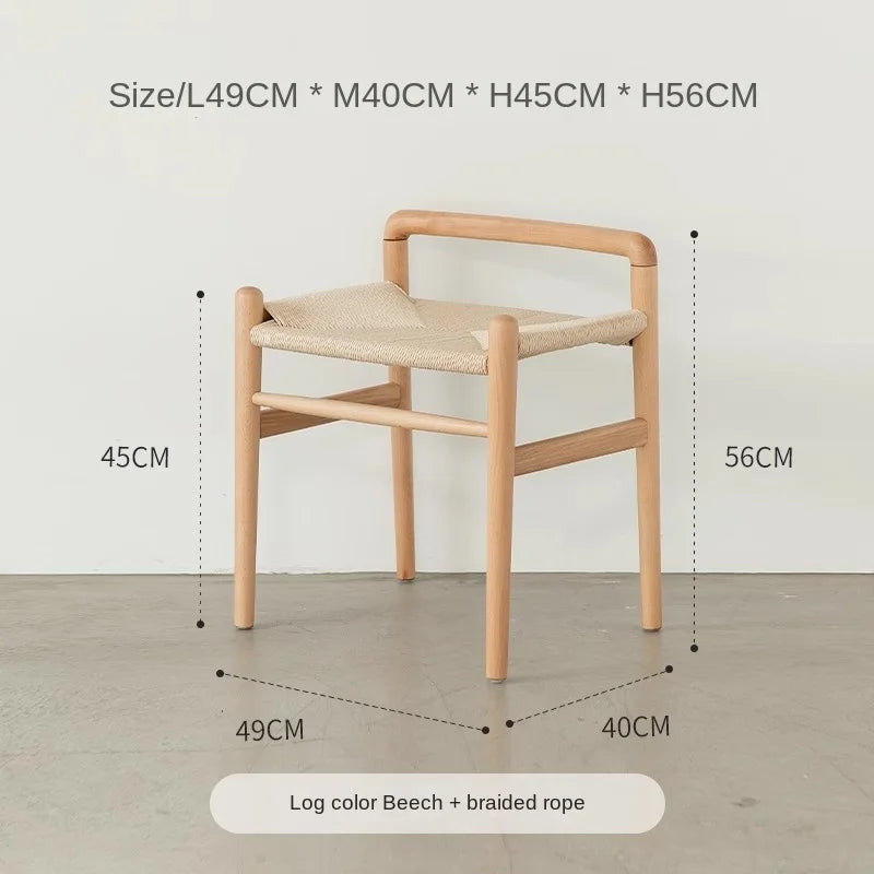Momo Scandinavian Simple Wood Vanity Stool Rattan Wicker