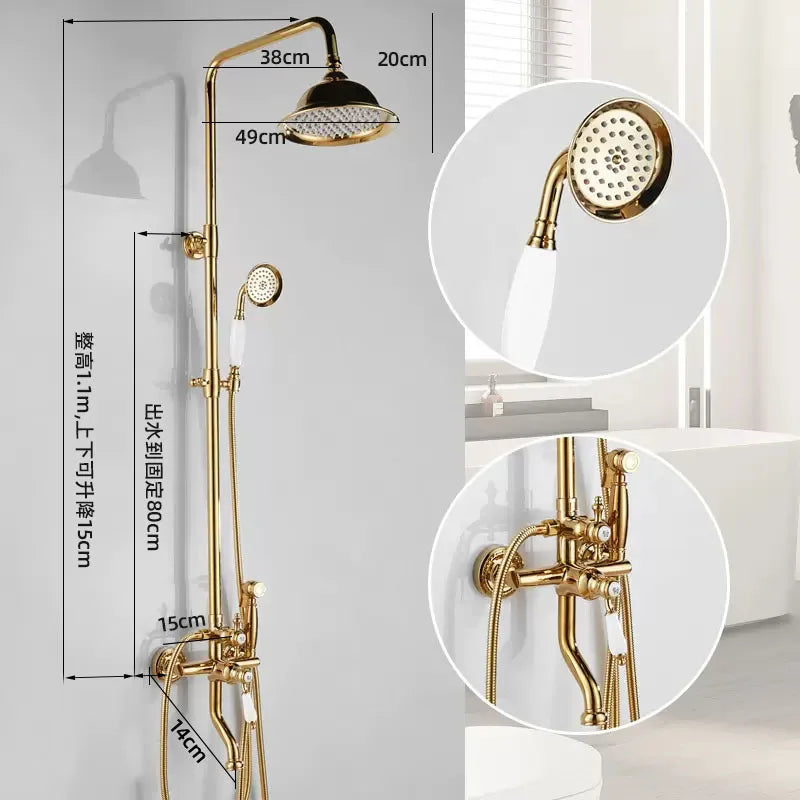Vintage Shower System Brass Lightweight Luxury Gold Shower