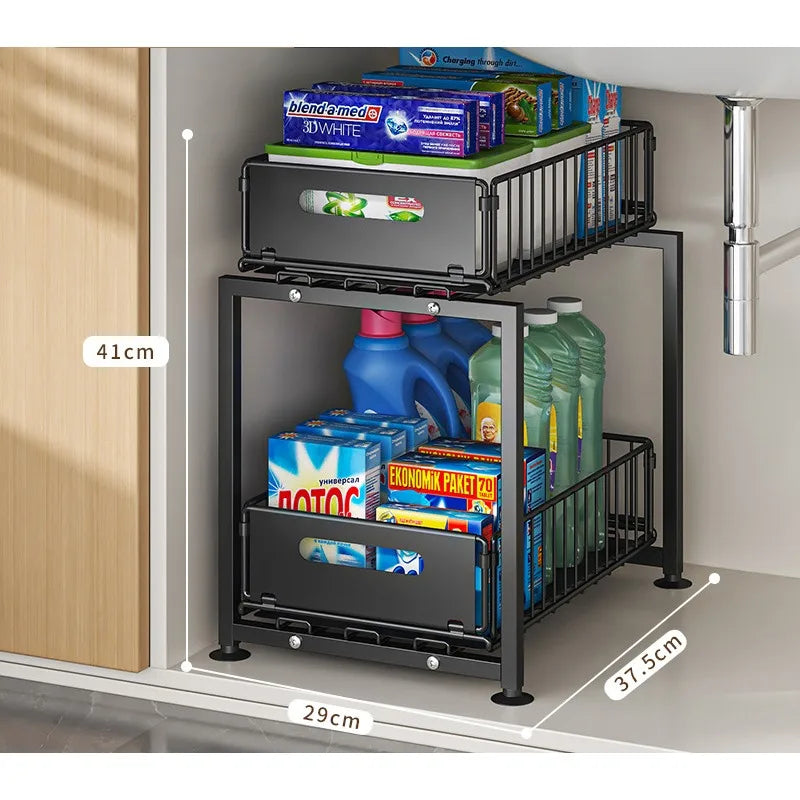 Layer Pull Out Cabinet Organizer Adjustable Storage Under-Sink