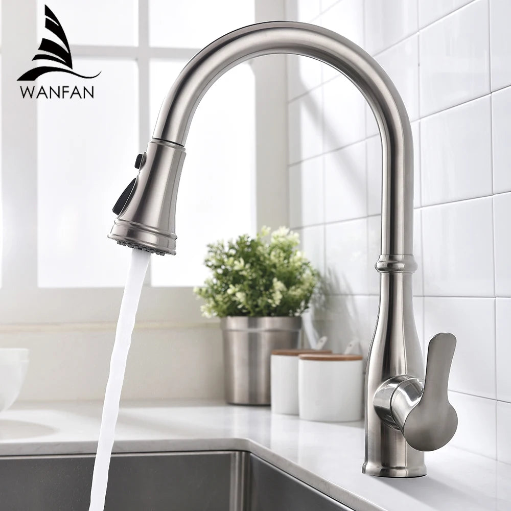 Brushed Nickel Faucets Handle Pull Out Tap Hole