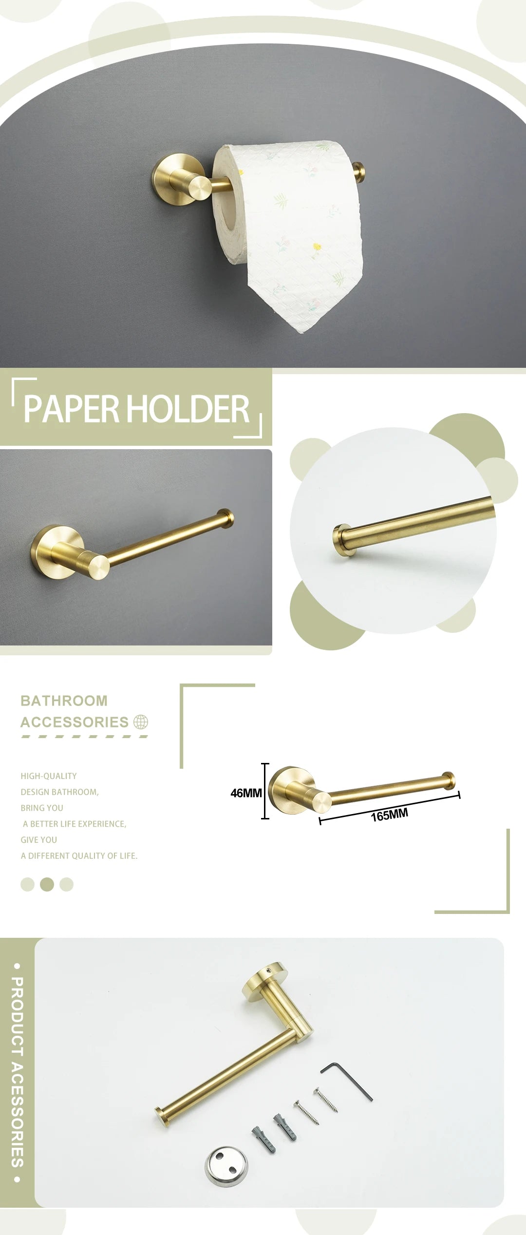 Brushed Gold Wall Mount Shelf Toilet Bath Hardware