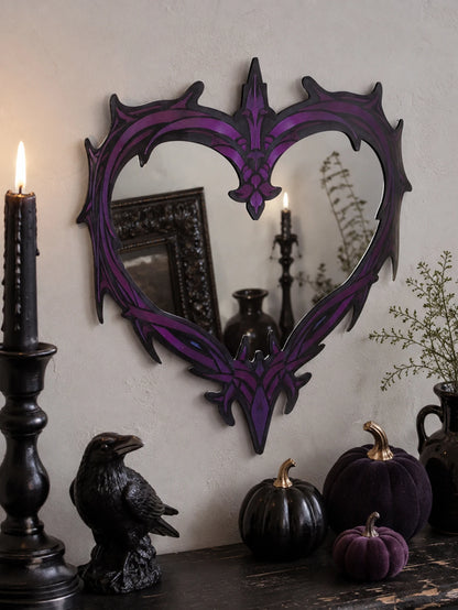 Purple Gothic Barbed Wire Heart Wall Mirror Witchy