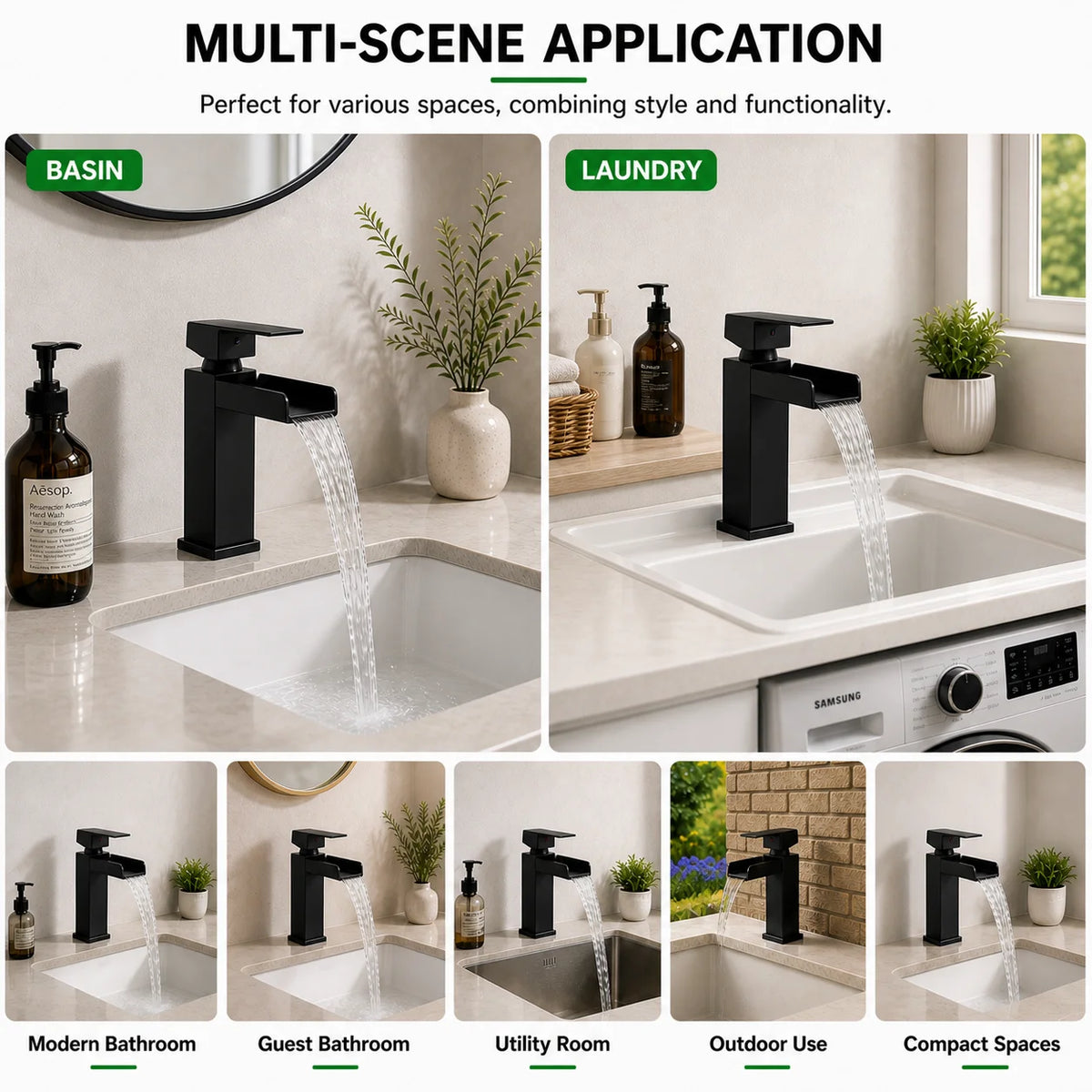 Sanivital Waterfall Bathroom Faucet Cold Mixer Tap Handle
