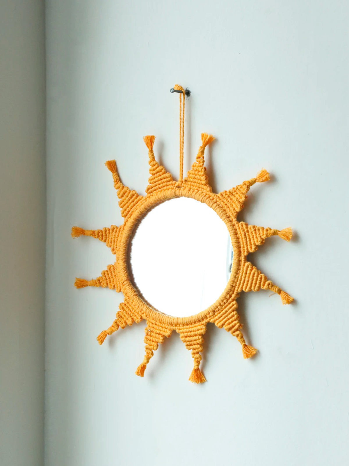 Handmade Yellow Sun Wall Mirror Boho Macrame Wall
