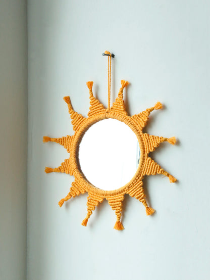 Handmade Yellow Sun Wall Mirror Boho Macrame Wall