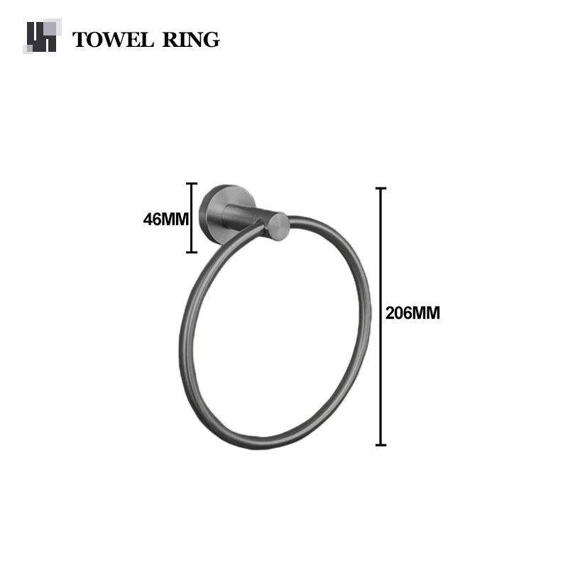 Grey Bathroom Hardware Kit Stainless Steel Round Wall