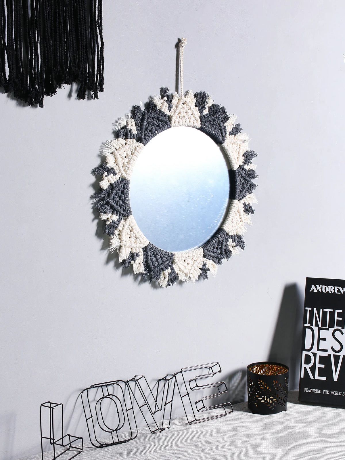 Boho Decorative Mirrors Macrame Round Mirror Aesthetic Room