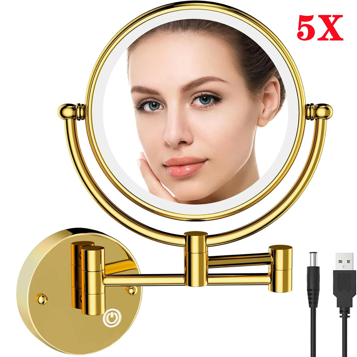 Brushed Gold Led Folding Touch Bathroom Mirrors Of