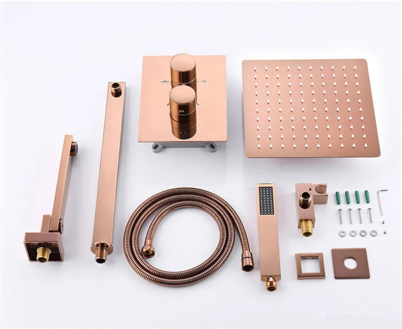 Tuqiu Bathroom Shower Rose Gold Square Rainfall Shower