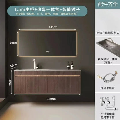 Light Luxury Bathroom Cabinets Rock Slab Integrated Washbasin