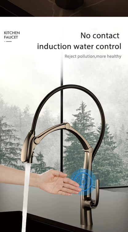 Luxury Gunmetal Brass Faucet Led Display Sensor&Pull-Out