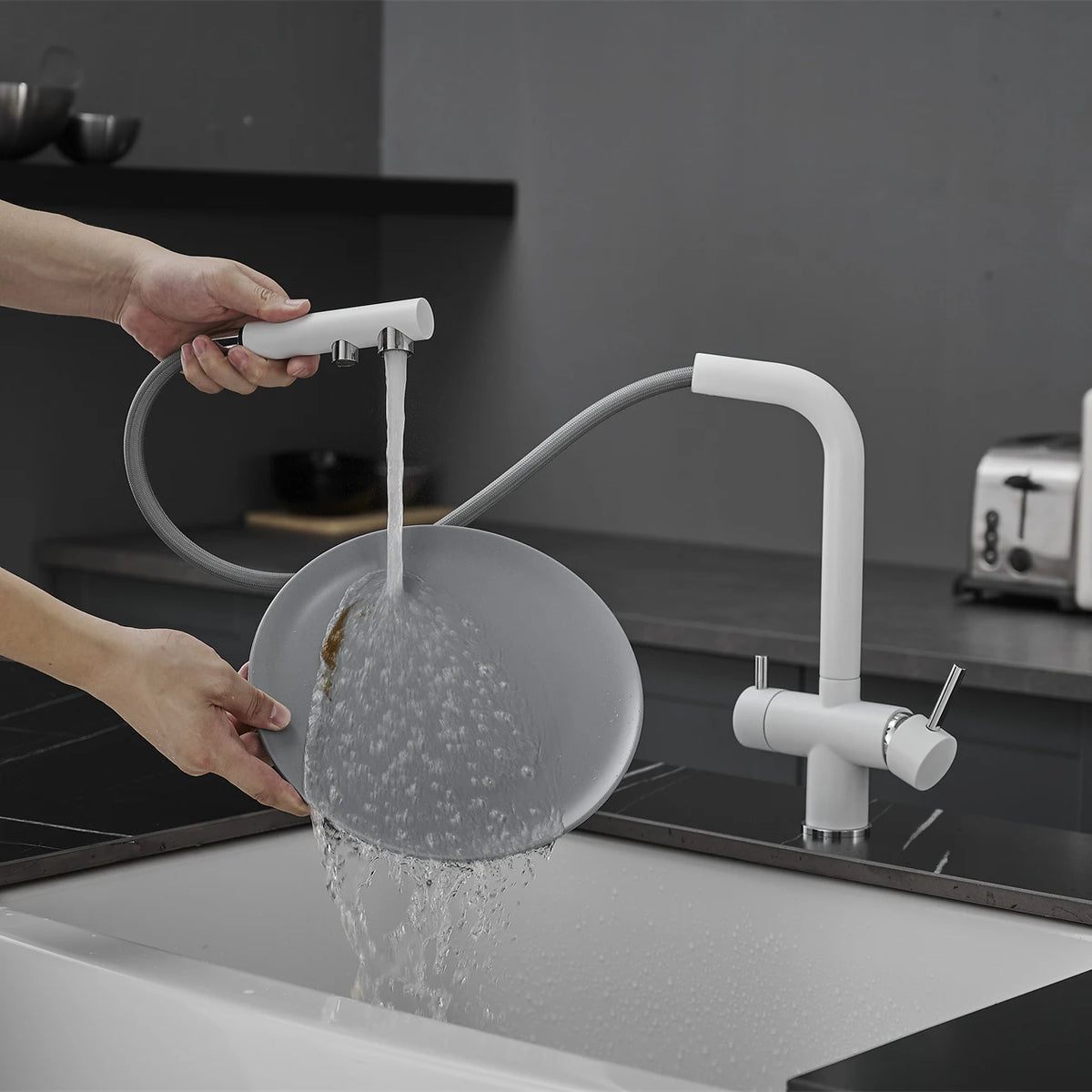 White Filter Pull Out Sink Mixer Faucets Quality
