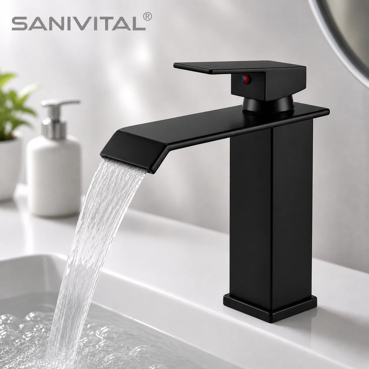 Sanivital Modern Matte Black Waterfall Basin Faucet Cold