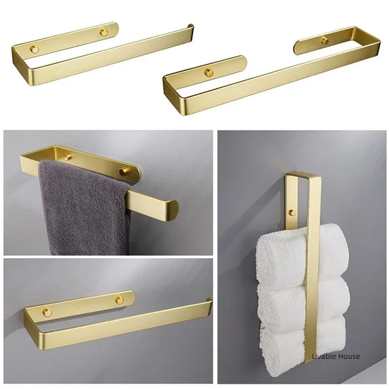 Towel Holder Bathroom Rack Bar Golden Roll Paper