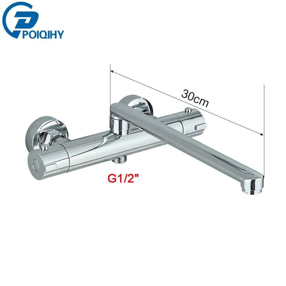 Chrome Black Bathtub Faucet Wall Mounted Thermostatic Shower