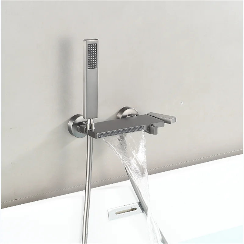 Tuqiu Gray Bathtub Shower & Cold Black Bathroom