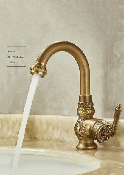 Antique Carved Bathroom Faucet Basin Faucets Brass &