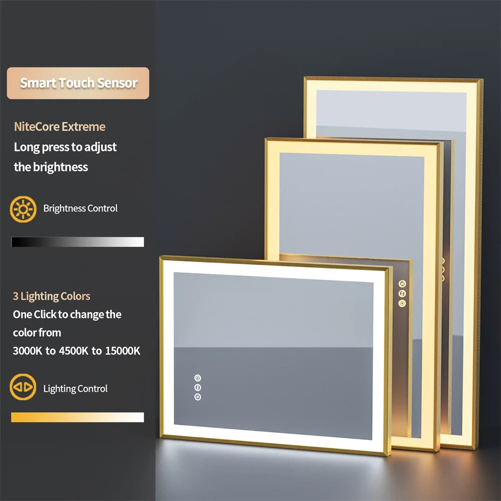 Luvodi Illuminated Bathroom Mirror Gold Frame Wall Mounted