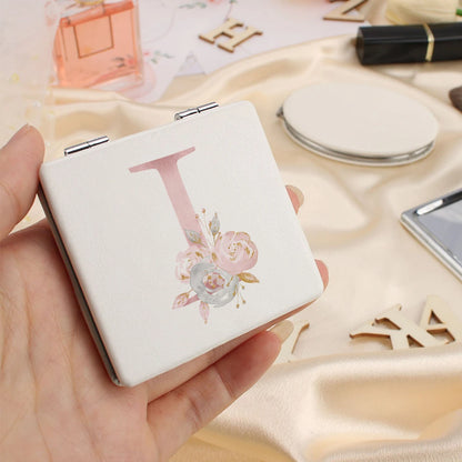 Personalized Floral First Letter White Square Double-Sided Makeup